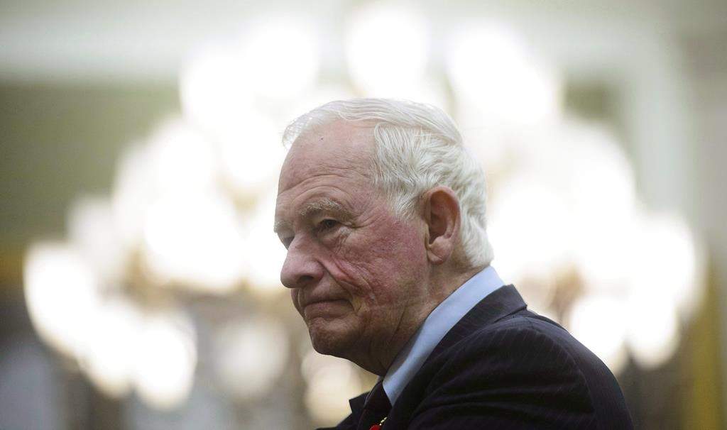 Former governor general David Johnston appears before a Commons committee reviewing his nomination as elections debates commissioner on Parliament Hill in Ottawa on Tuesday, Nov. 6, 2018.