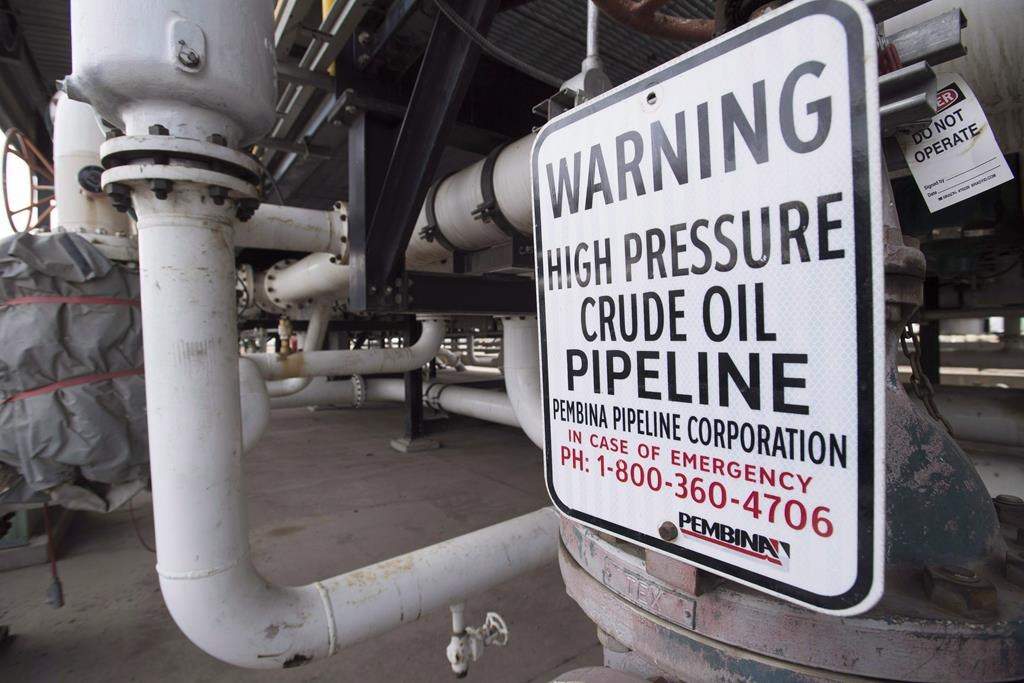 Pipes are seen at the Kinder Morgan Trans Mountain facility in Edmonton on April 6, 2017.