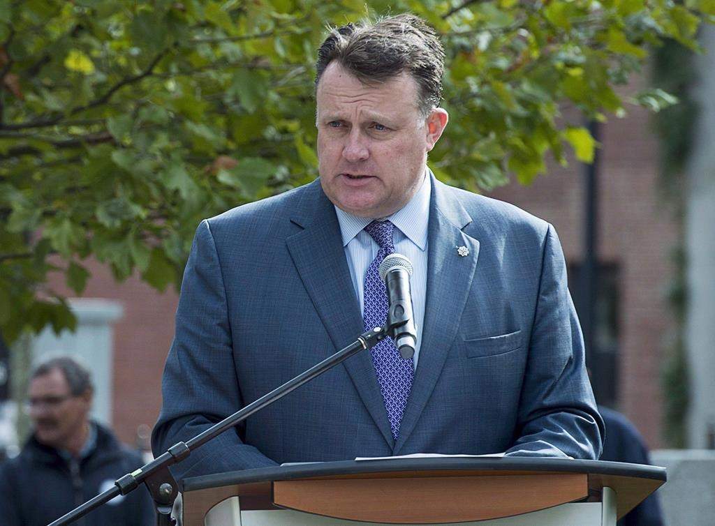 Halifax mayor Mike Savage addresses the crowd at the annual Treaty Day parade in Halifax on October 3, 2016.