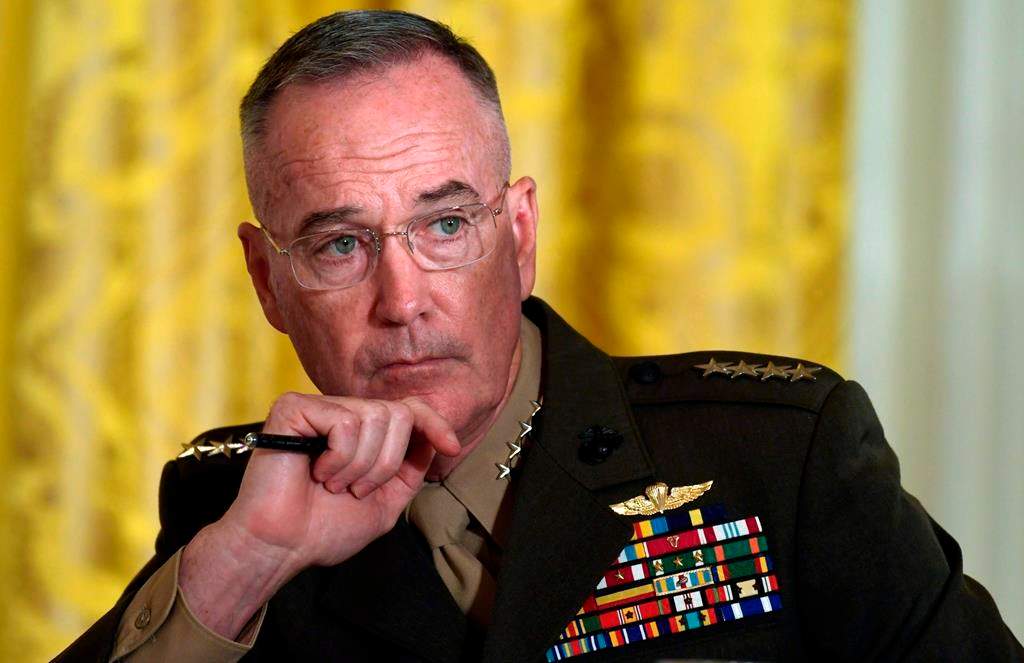 Gen. Joseph Dunford, the chairman of the Joint Chiefs of Staff, listens during the National Space Council meeting in the East Room of the White House in Washington, Monday, June 18, 2018.