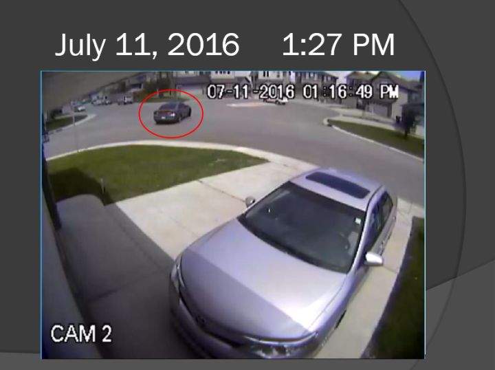 Picture shown in court Thursday, Nov. 29, 2018 shows a Dodge Charger at Pantego leaving the close at 1:27 p.m. July 11, 2016.