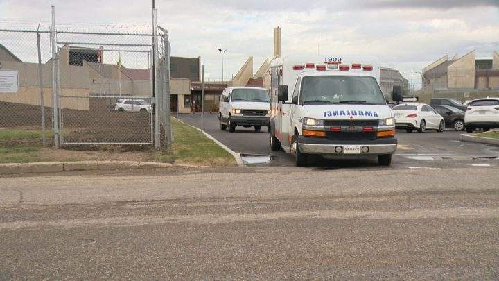 A photo of an ambulance leaving Saskatoon Correction Centre.