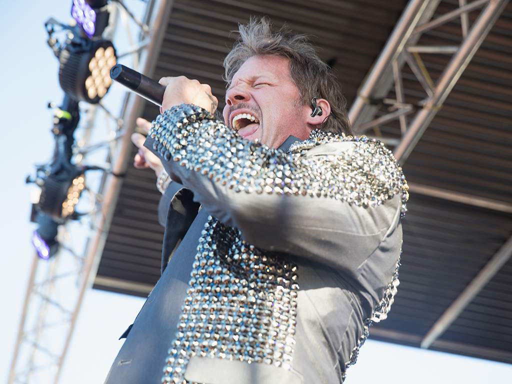 Chris Jericho of Fozzy performs on stage during the Pain In the Grass music festival at White River Amphitheatre on June 24, 2017 in Auburn, Wash.