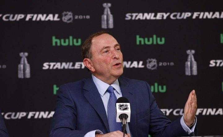 In this May 28, 2018 file photo, NHL Commissioner Gary Bettman speaks during a news conference.