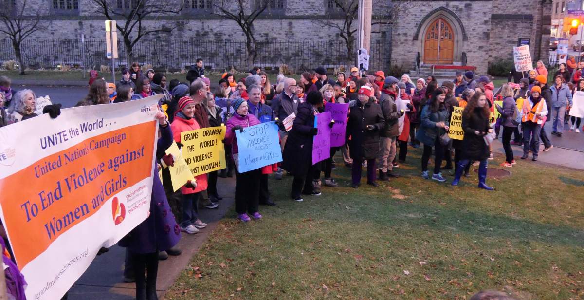 Residents and advocates participate in a march to mark the United Nations campaign to end gender-based violence in Ottawa on Nov. 25, 2017, also the International Day for the Elimination of Violence Against Women. 