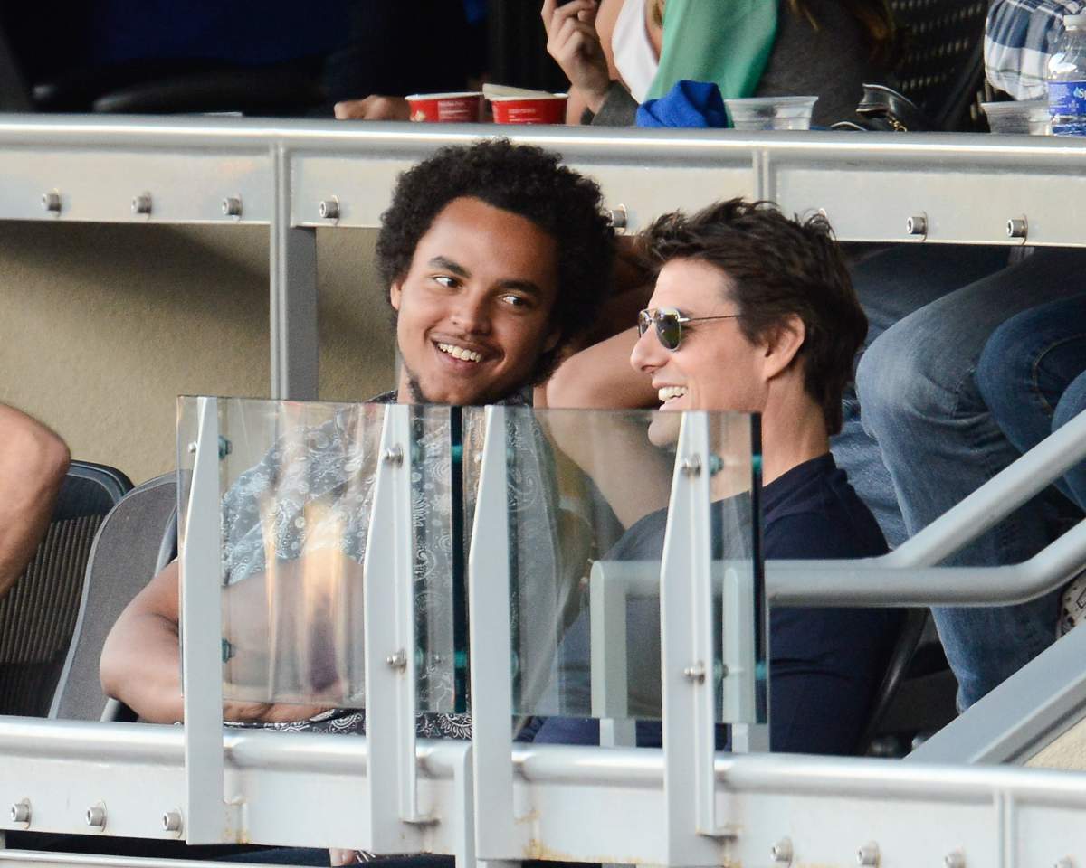 Tom Cruise (R) and Connor Cruise attend Game Four of the National League Championship Series at Dodger Stadium on Oct. 15, 2013 in Los Angeles, Calif. (Photo by Noel Vasquez/Getty Images)
