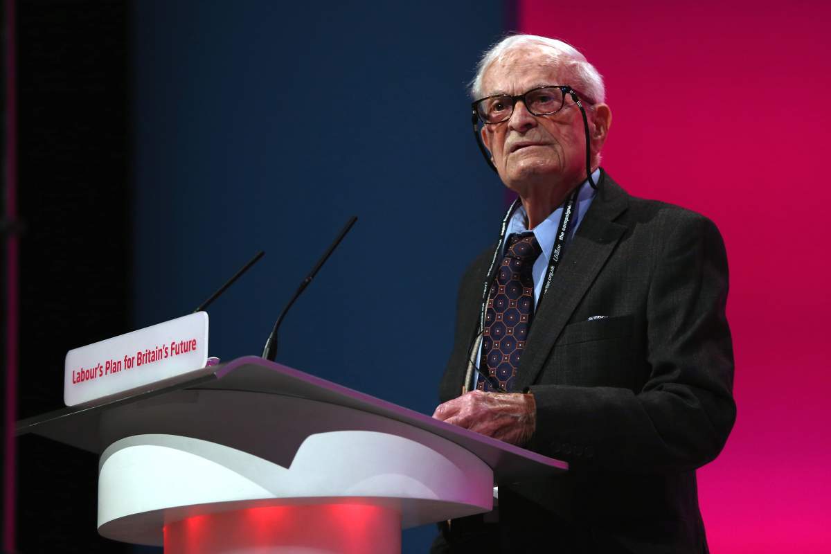 Harry Leslie Smith delivers an impassioned speech about his life and the NHS on September 24, 2014 in Manchester, England. 
