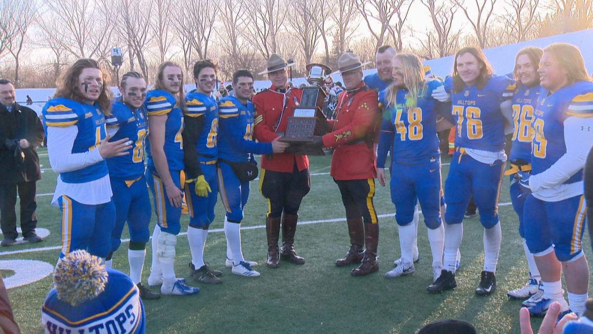 The Saskatoon Hilltops win their record-setting fifth straight Canadian Bowl 58-21 over the Langley Rams.