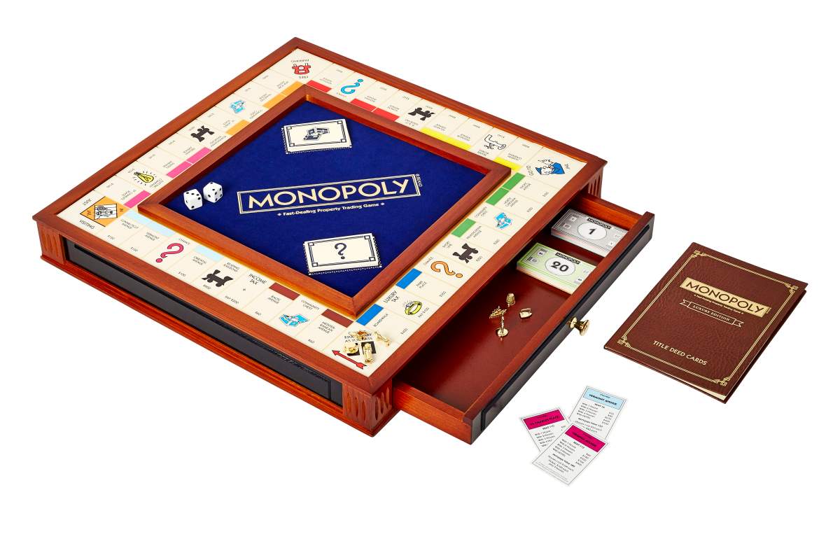 This deluxe Monopoly edition has premium features like an elegant two-toned wooden board and cabinet with gold-toned metal accents, gold-toned game pieces, a recessed dice rolling area and a foil stamped game path. Talk about a fancy holiday game night.