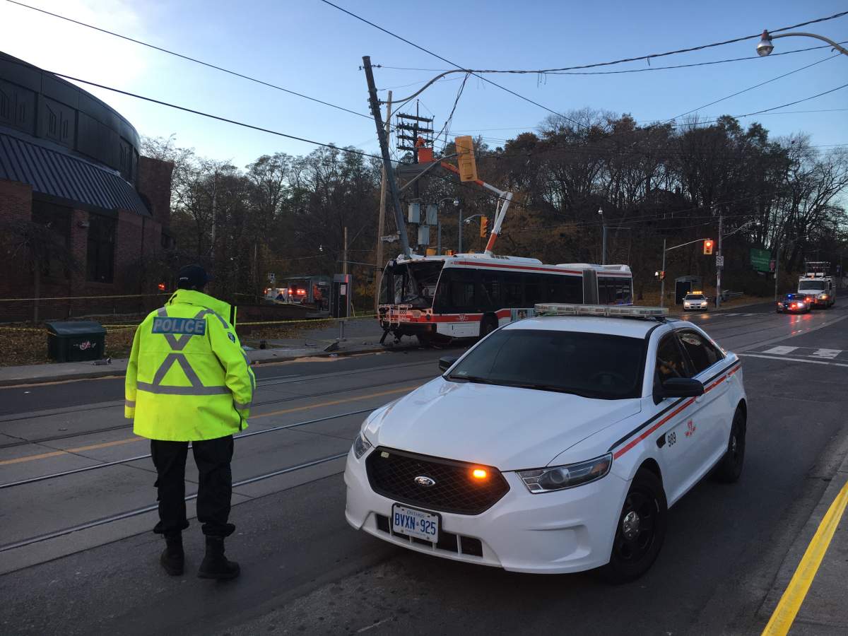 A TTC bus crashed into a pole at Bathurst and Davenport on Wednesday.