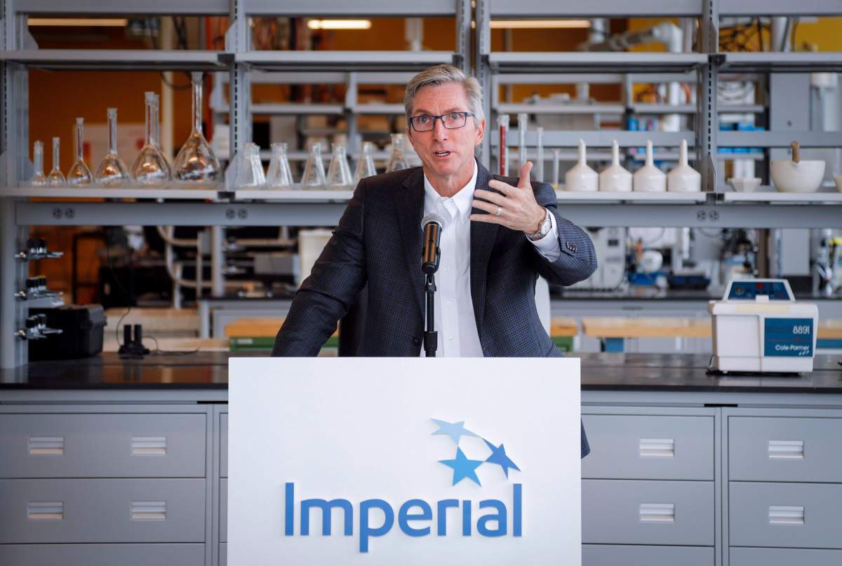 Imperial CEO Rich Kruger speaks during a tour of Imperial’s oil sands research centre in Calgary, Alta., Tuesday, Aug. 28, 2018.