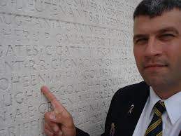 Walter Goheen was a cousin of John Goheen’s great grandfather. Walter was killed on Oct. 1, 1918 in his battalion’s (58th) last action of the First World War. His body was never found. John is pictured here pointing to his relative’s name on the Vimy Memorial.