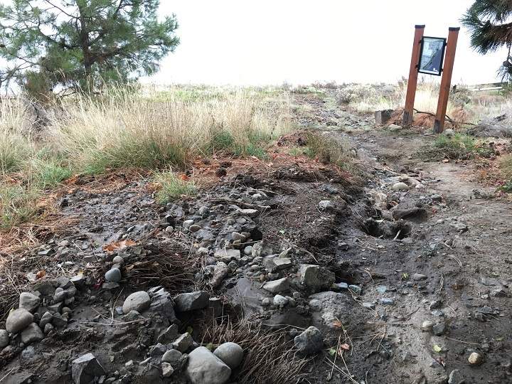 Another angle of the rocks and debris that flowed onto Kalamoir Regional Park after a nearby water main broke.