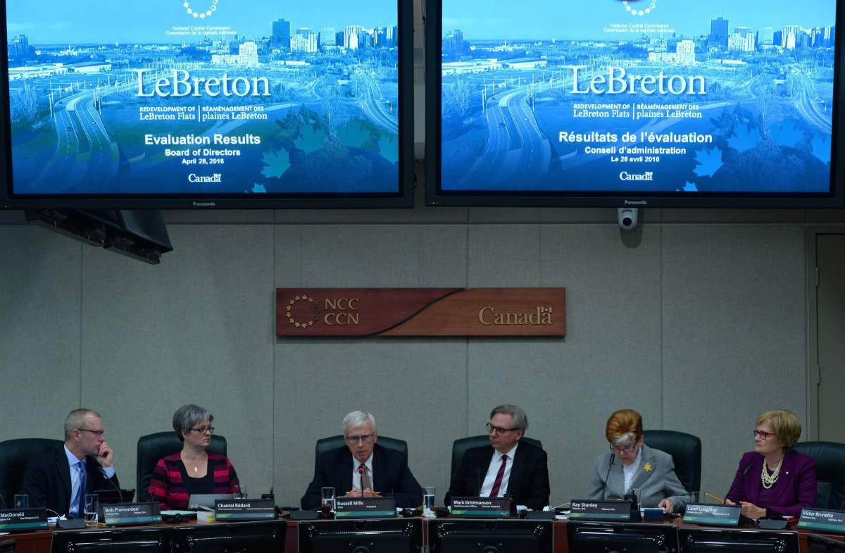 The National Capital Commission hears the results from the evaluation committee regarding the LeBreton Flats redevelopment in Ottawa on Thursday, April 28, 2019.