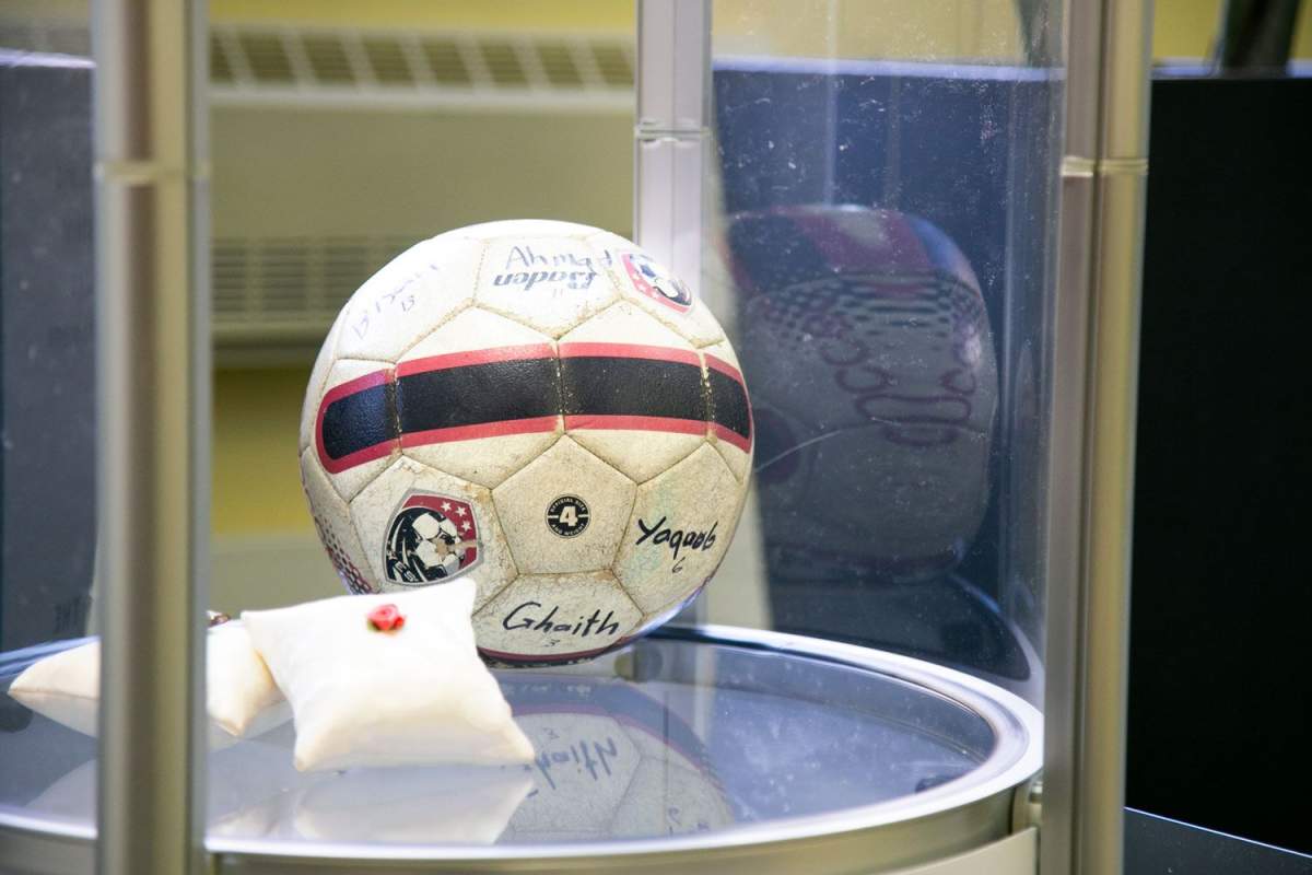 A close-up of the soccer ball given to Syrian children when they arrived in the U.S. Credit: Caroline Leal, Oxfam Canada