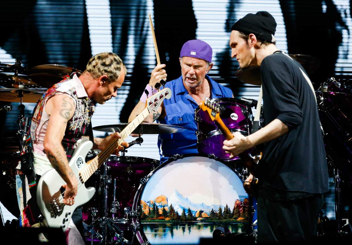 Red Hot Chili Peppers perform during Lollapaloosa on March 23, 2018 in Sao Paulo, Brazil.