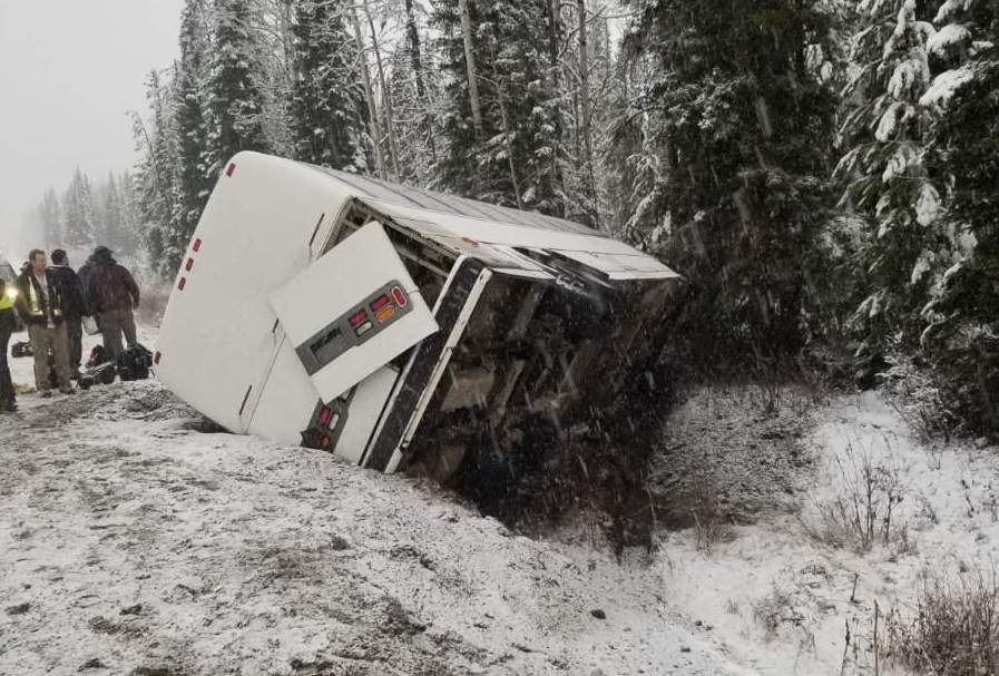 The scene of a bus crash on Highway 97, on Thursday afternoon.