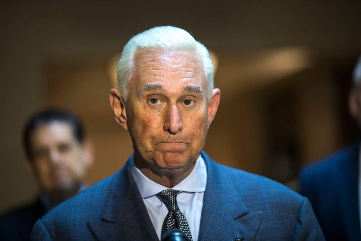 Roger Stone, an associate of U.S. President Donald J. Trump, speaks to the media after answering questions from the House Intelligence Committee’s Russia probe in the U.S. Capitol in Washington, D.C., Sept. 26, 2017.