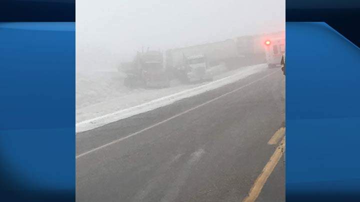 A photo from the scene of the crash north of Rosetown, Sask., on Nov. 21, 2018.