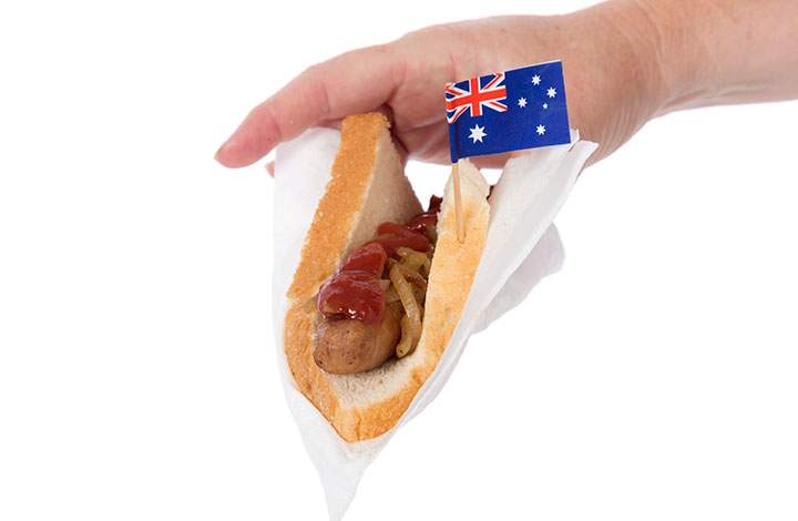 Australian sausage sizzle, a traditional barbecue offering.  