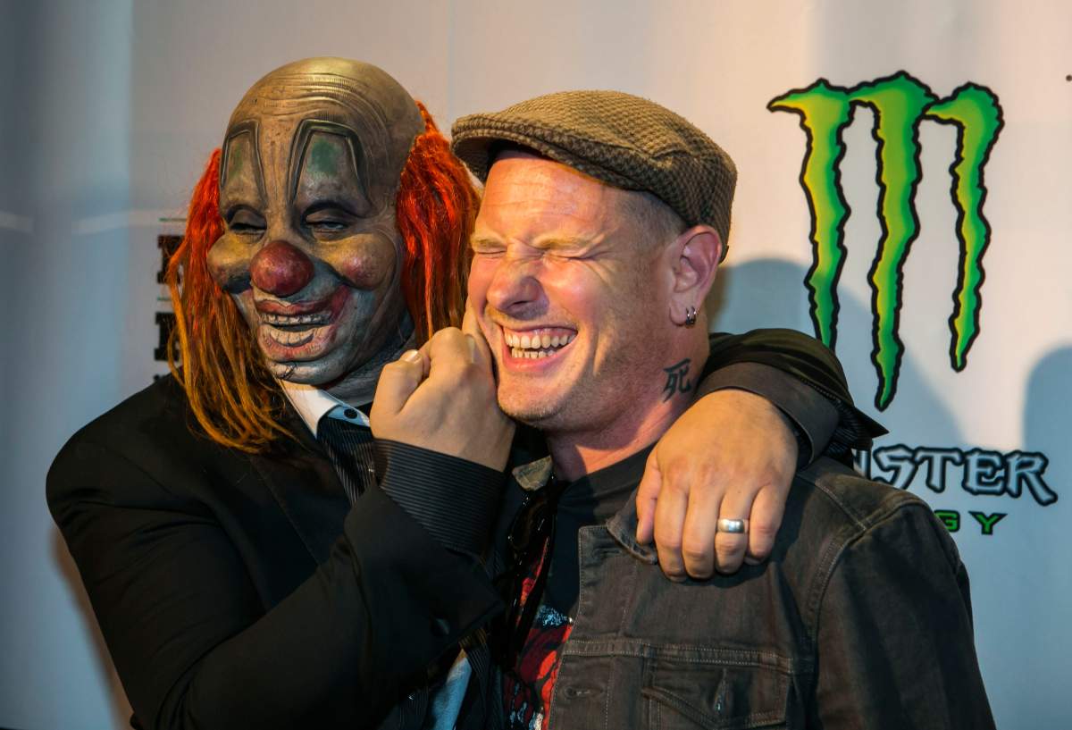 Shawn “Clown” Crahan (L) and Corey Taylor attend the Monster Energy Roast On The Range With Corey Taylor at LC Pavilion on May 15, 2014 in Columbus, Ohio.