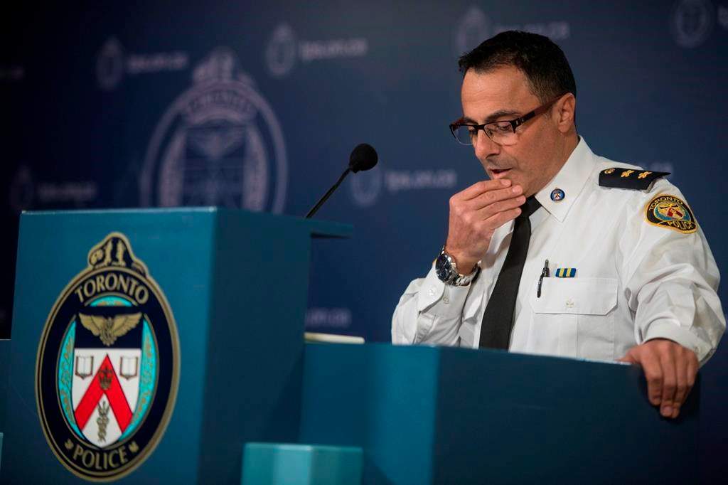Insp. Dominic Sinopoli, unit commander of sex crimes, speaks about the alleged assaults and sexual assaults involving students at St. Michael's College School during a press conference at police headquarters in Toronto on Monday, November 19, 2018. THE CANADIAN PRESS/ Tijana Martin.