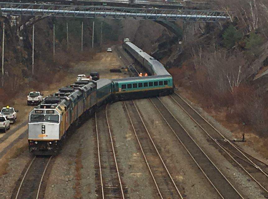 A Via Rail passenger train derailed near the station in south-end Halifax during the morning of Sunday, Nov. 25, 2018.