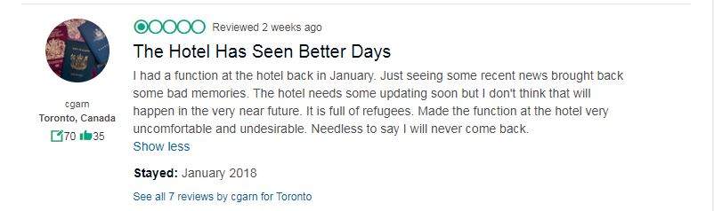 A Tripadvisor review complains about the conditions of the Radisson Hotel Toronto East.