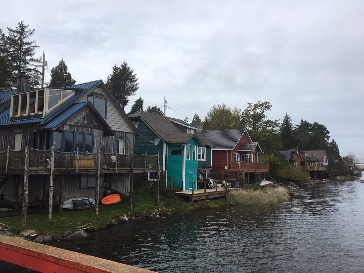 A row of old fishing homes in the Ucluelet harbour.
