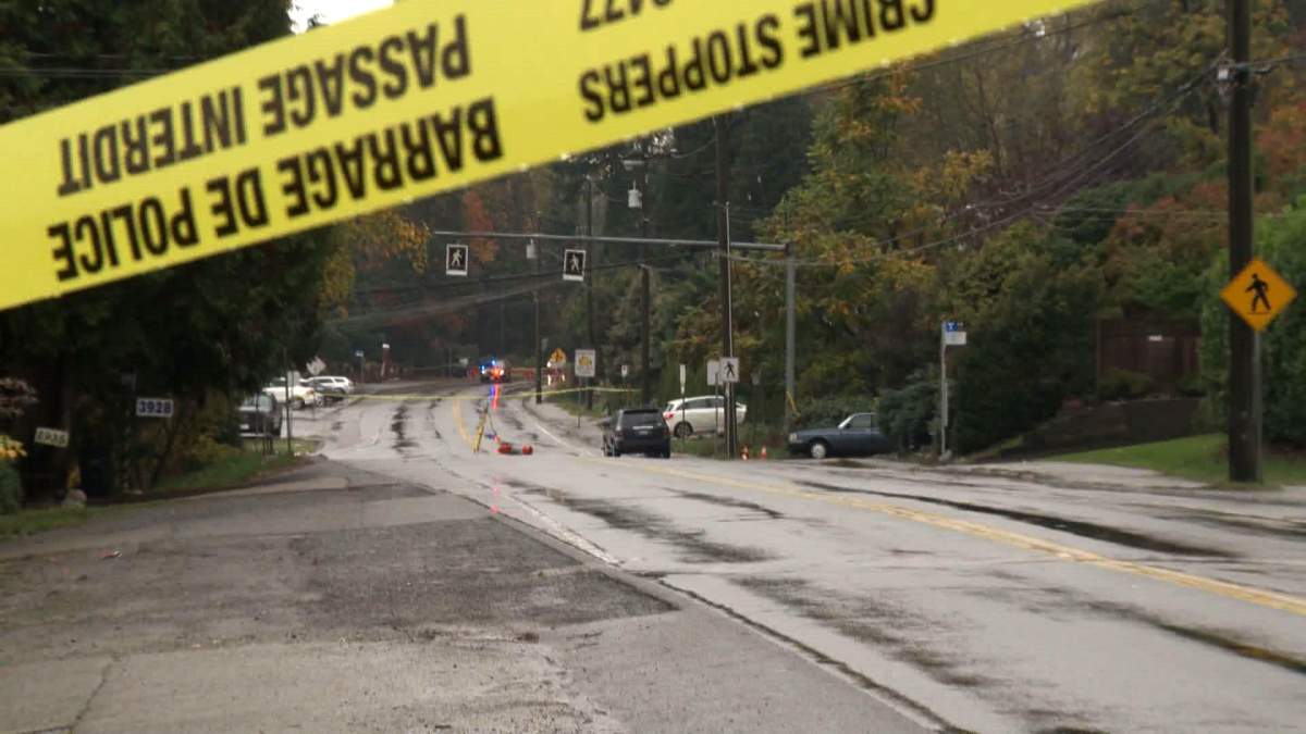 Police on the scene of a pedestrian collision in Burnaby, B.C., on Thursday morning. 