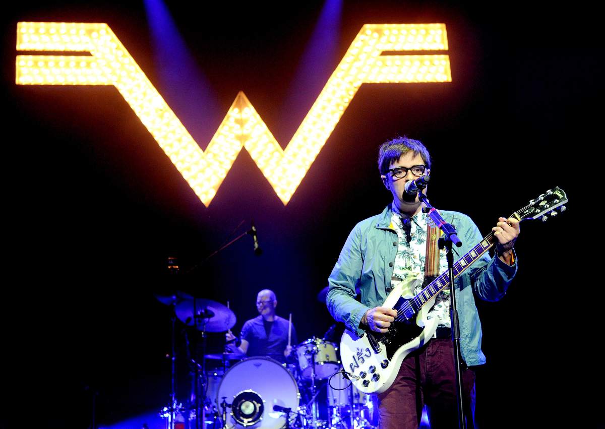 Rivers Cuomo and Patrick Wilson of Weezer perform live on stage at O2 Apollo Manchester on Oct. 25, 2017 in Manchester, England.
