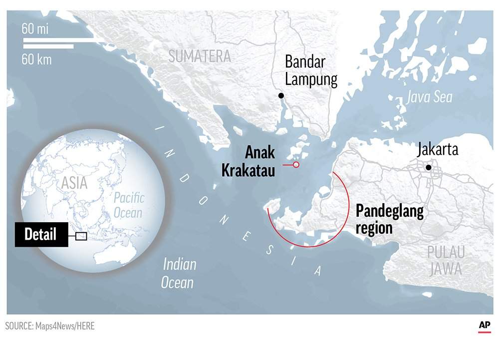 The tsunami hit Indonesia’s Sunda Strait.