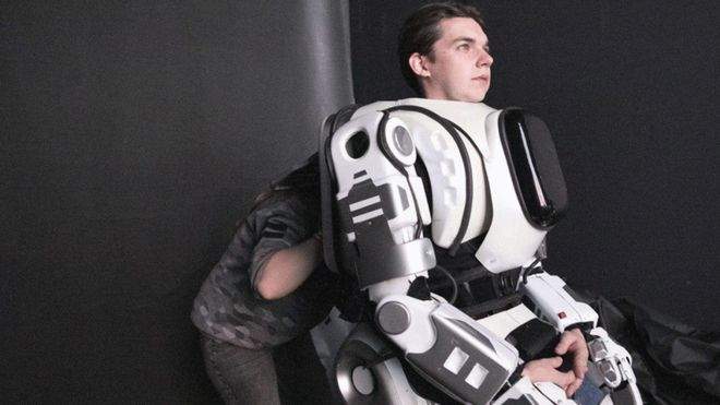 A man is pictured wearing a robot costume that on Tuesday was suggested to be a real robot.