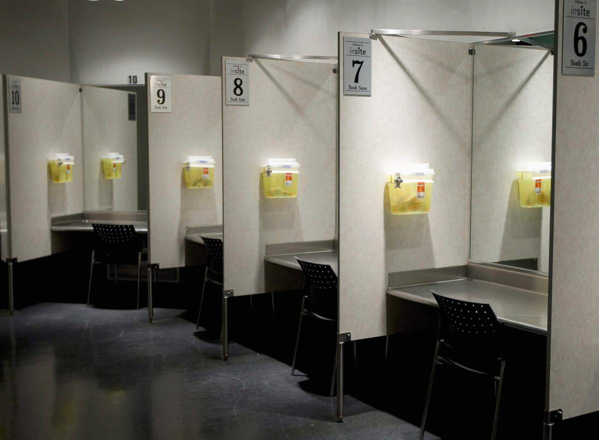 This Tuesday, May 6, 2008, file photo shows injection booths at Insite in Vancouver, B.C.