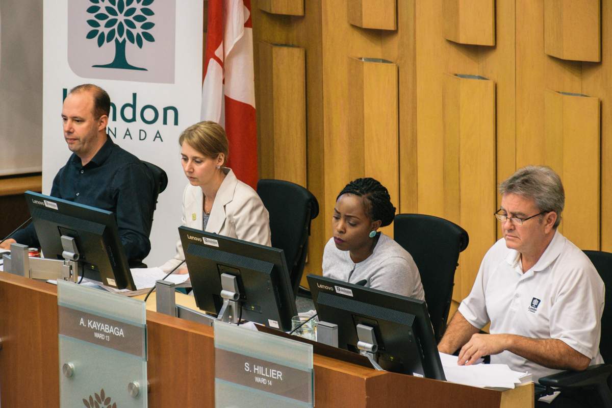 Councillors Stephen Turner, Elizabeth Peloza, Arielle Kayabaga, and Steve Hillier during a city committee meeting, Dec. 4, 2018.