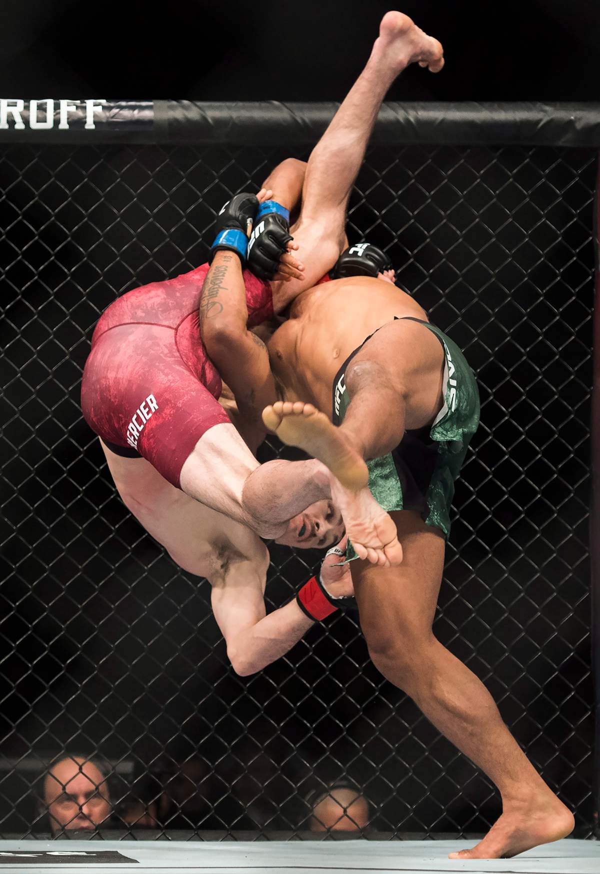Oliver Aubin-Mercier, left, fights Gilbert Burns during the UFC Lightweight bout in Toronto on Saturday, Dec. 8, 2018. THE CANADIAN PRESS/Nathan Denette