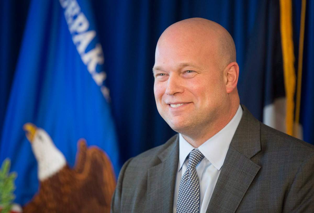 Acting U.S. Attorney General Matthew G. Whitaker smile as he speaks to area law enforcement officials at the U.S. Attorney’s Office for the Western District of Texas in Austin, Tuesday, Dec. 11, 2018.