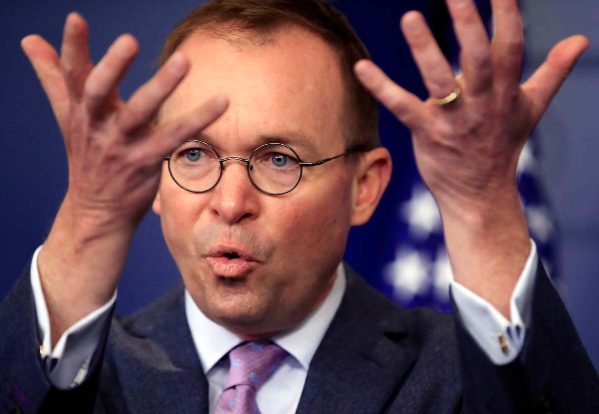 In this March 22, 2018, file photo, then-Office of Management and Budget Director Mick Mulvaney speaks in the Brady press briefing room at the White House in Washington.