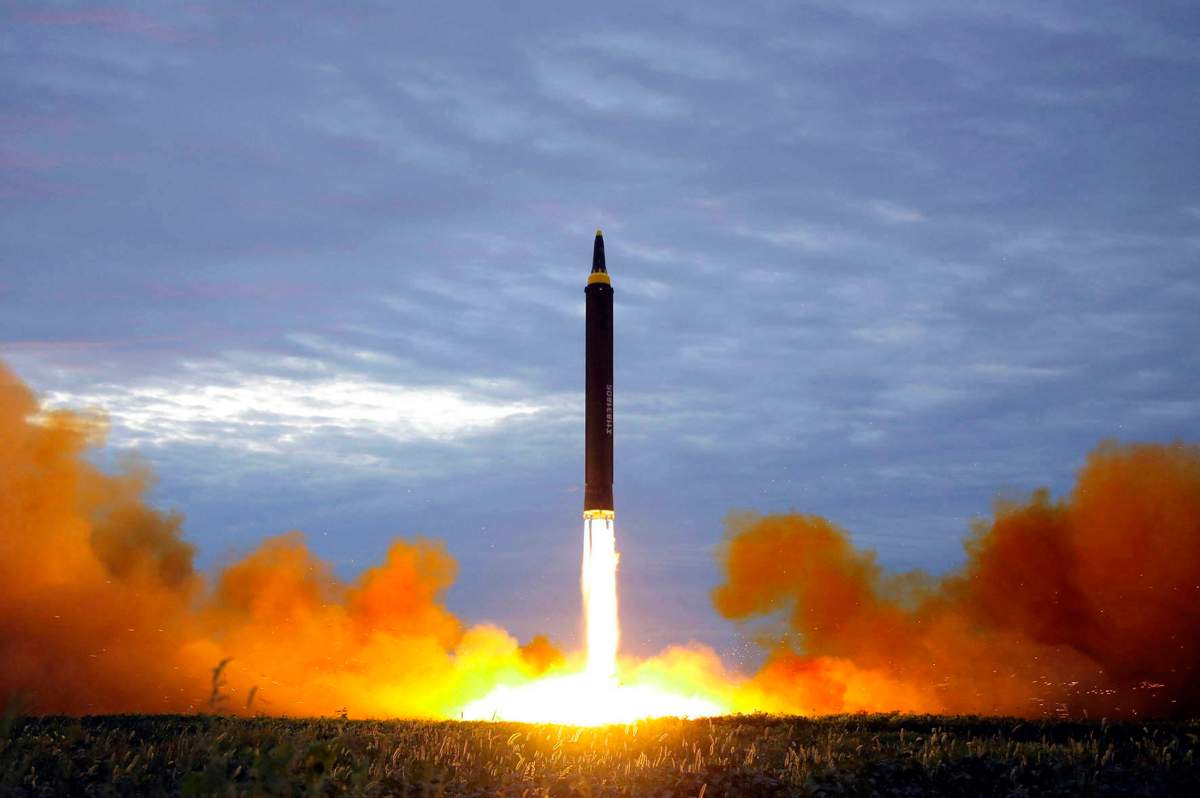This Aug. 29, 2017, file photo by the North Korean government shows what was said to be the test launch of a Hwasong-12 intermediate-range missile in Pyongyang, North Korea. 