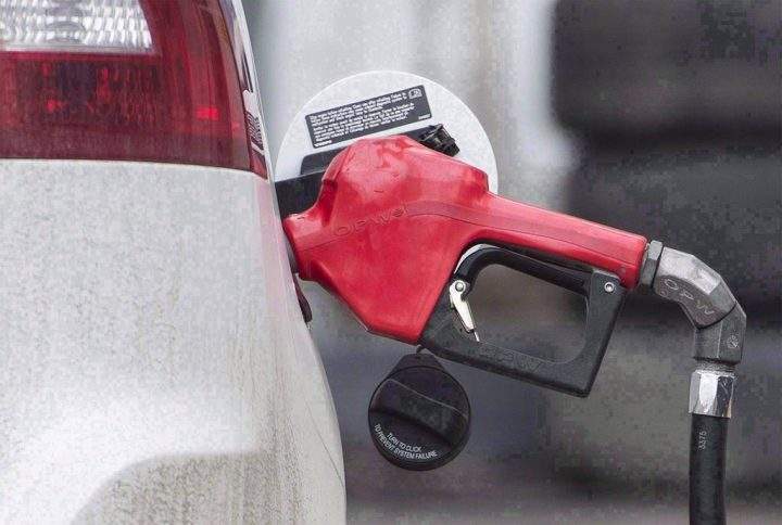 A gas pump is shown at a station in Montreal on April 12, 2017.