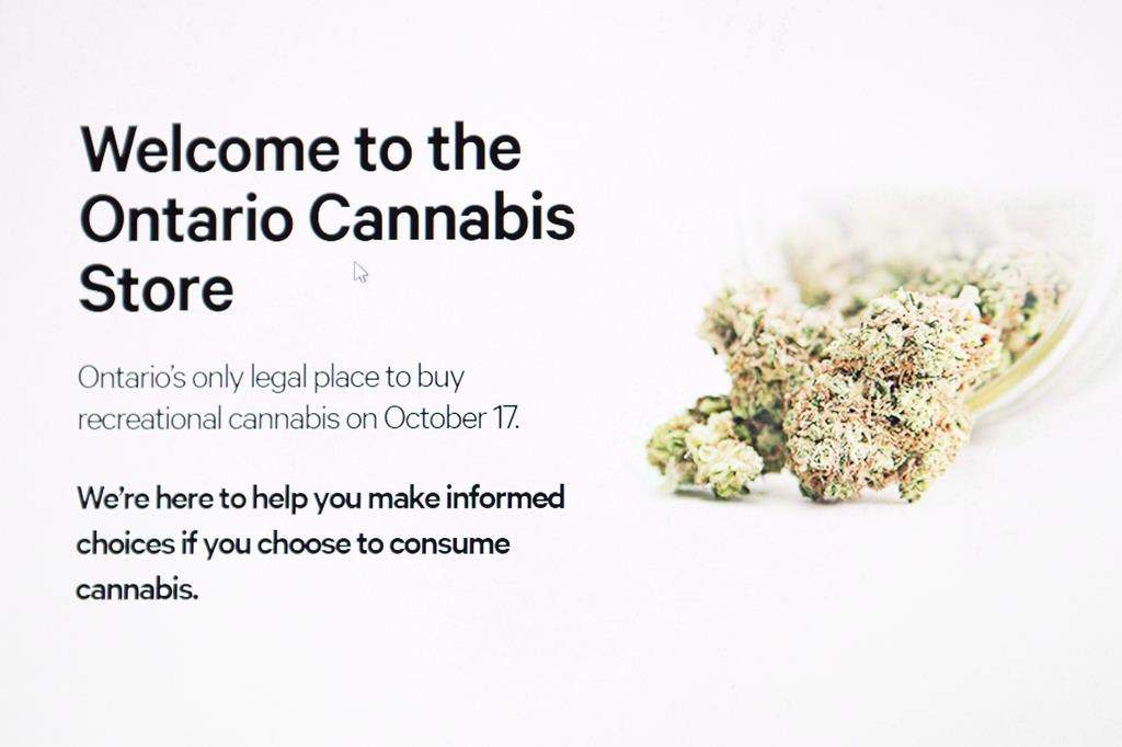 The home page for the Ontario Cannabis online store is shown in this photo illustration on Oct. 17, 2018.