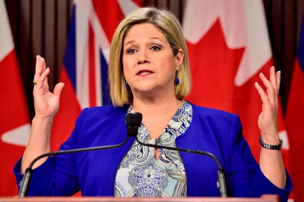 Ontario NDP Leader Andrea Horwath speaks during a press conference at Queen's Park in Toronto on Monday, Dec. 17, 2018.