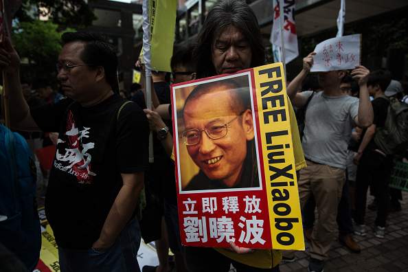 A banner of Chinese dissident Liu Xiaobo during a pro-democracy protest in Hong Kong on May 18, 2016.