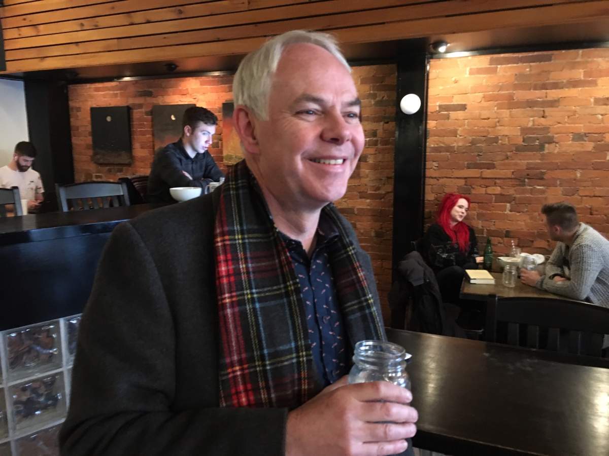 PEI Green Party Leader Peter Bevan-Baker pictured during a stop at a Charlottetown coffee shop.