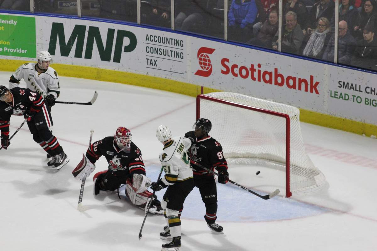 Josh Nelson's shot in overtime beats Niagara goaltender Stephen Dhillon to give London the win on Dec. 14, 2018 at Budweiser Gardens.