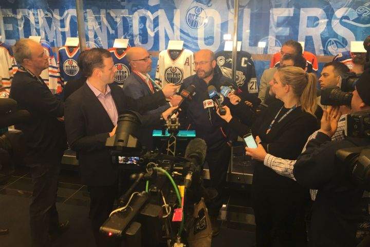 Edmonton Oilers GM Peter Chiarelli speaks to reporters on Dec. 31, 2018.