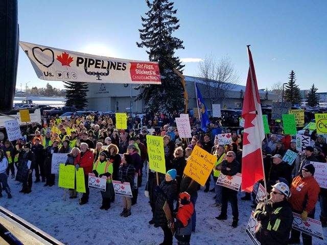 A pro-pipeline rally in Rocky Mountain House, Alta. on Saturday, December 29, 2018.
