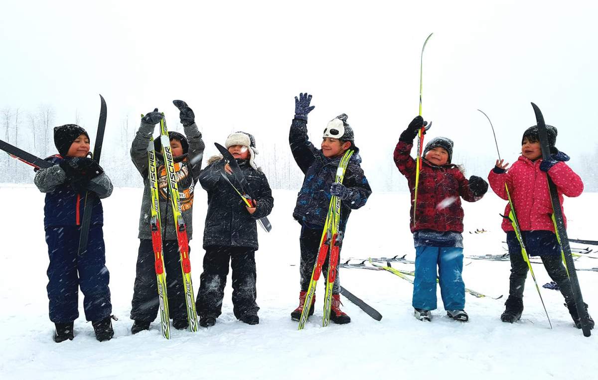 Children participating in the Spirit North cross-country ski programs for Indigenous youth.