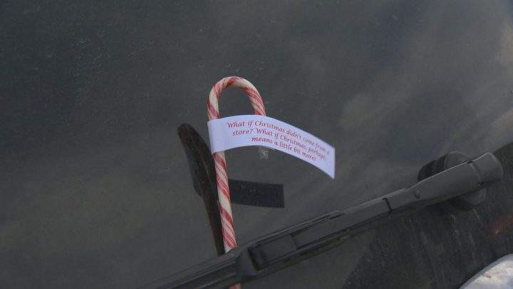 A candy cane that the students left on the windshield of every car in the St. Thomas à Becket parking lot.
