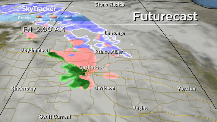 There is a risk of freezing rain Thursday night into early Friday morning in central Saskatchewan.